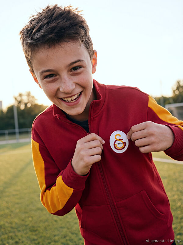LCW Kids Dik Yaka Galatasaray Baskılı Erkek Çocuk Fermuarlı Sweatshirt