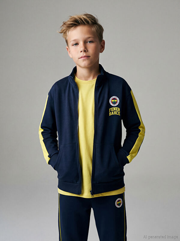 LCW Kids Dik Yaka Fenerbahçe Baskılı Erkek Çocuk Fermuarlı Sweatshirt