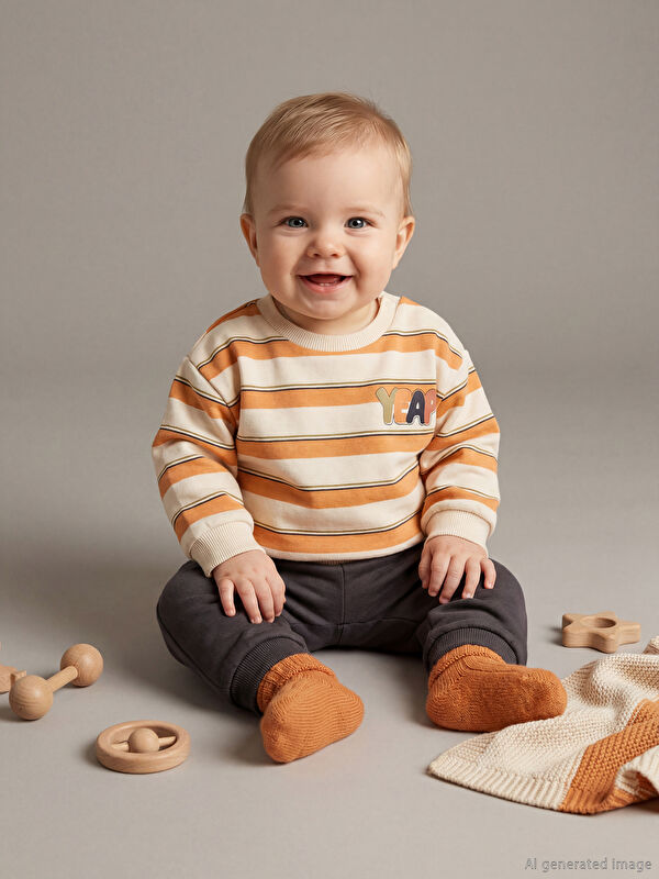 LCW baby Çizgili Erkek Bebek Sweatshirt ve Eşofman Altı