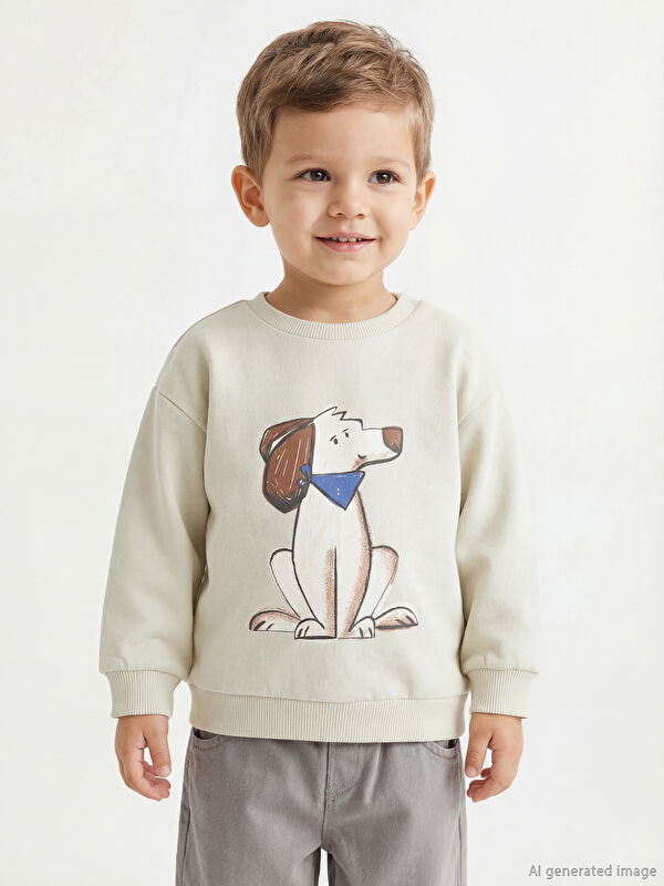 LCW baby Bisiklet Yaka Baskılı Erkek Bebek Sweatshirt