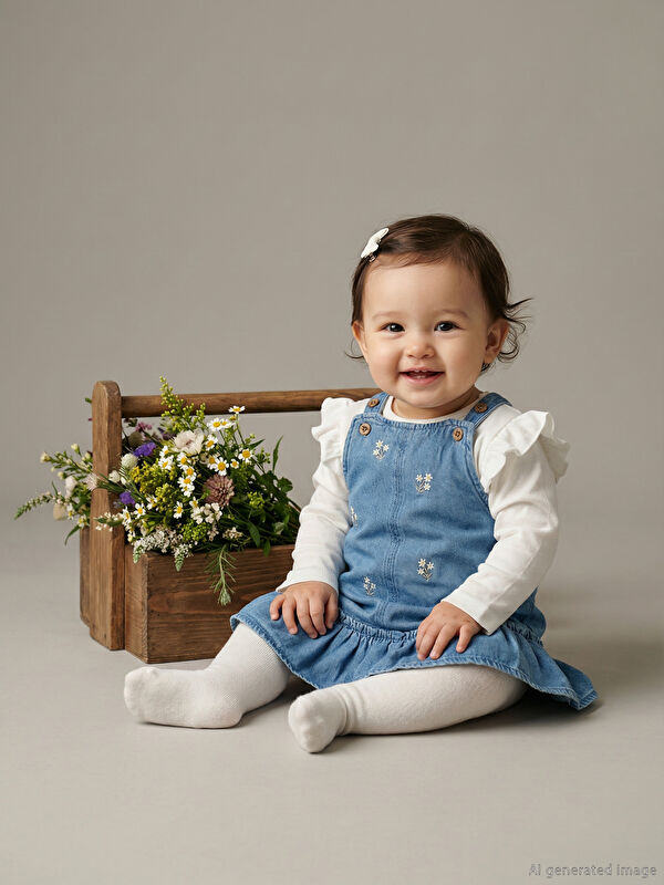 LCW baby Kız Bebek Jean Elbise ve Bluz 2'li
