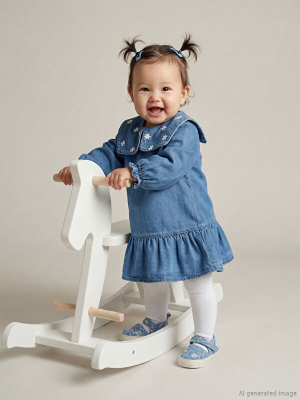 LCW baby Bebe Yaka Kız Bebek Jean Elbise