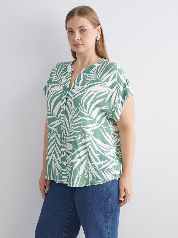 LCWAIKIKI Classic Notch Neck Patterned Linen Blend Women's Shirt