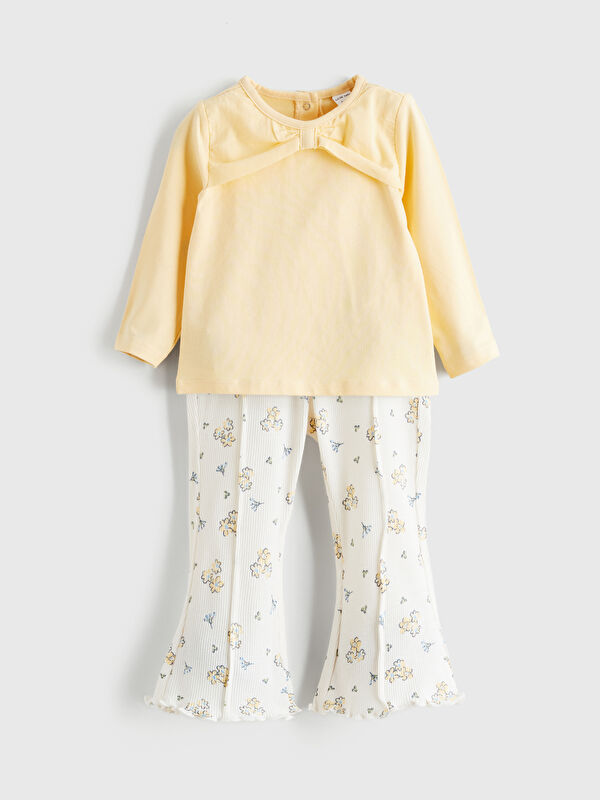 LCW baby Floral-Print Baby Girl Blouse and Leggings Set