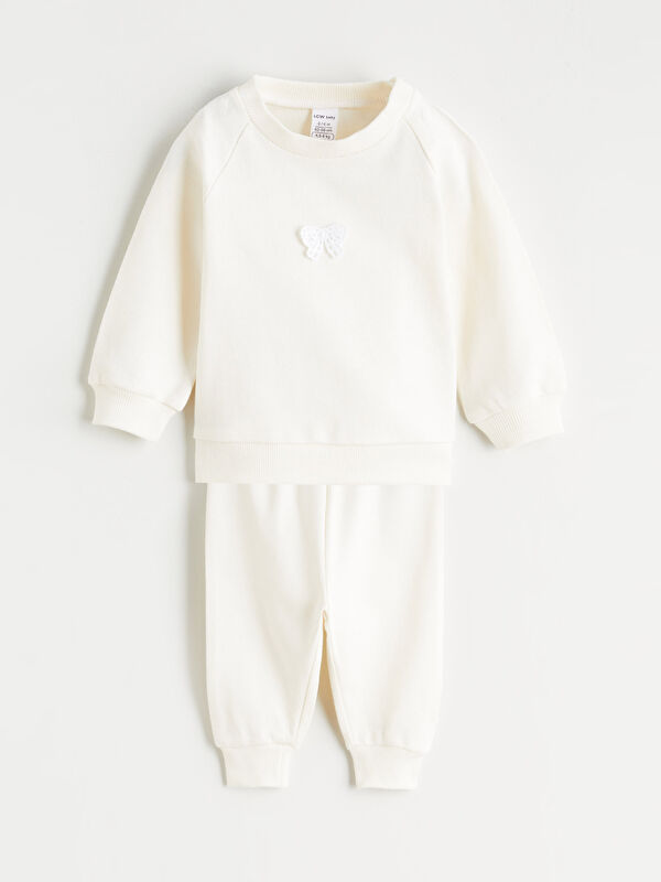 LCW baby Embroidered Baby Girls' Sweatshirt and Sweatpants