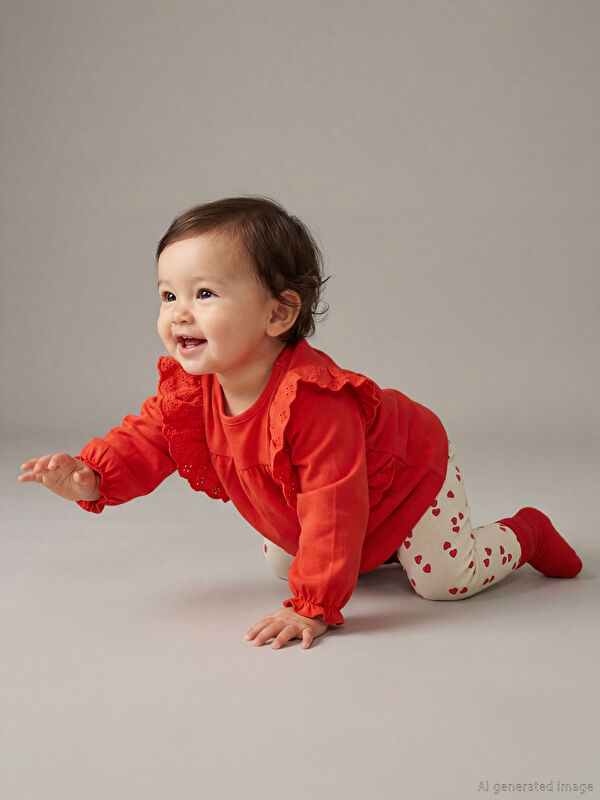 LCW baby Kalp Desenli Kız Bebek Bluz ve Tayt