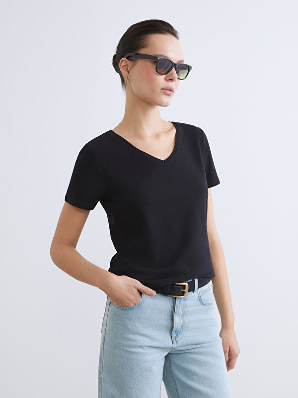 LCWAIKIKI Basic Әйелдер қара футболка