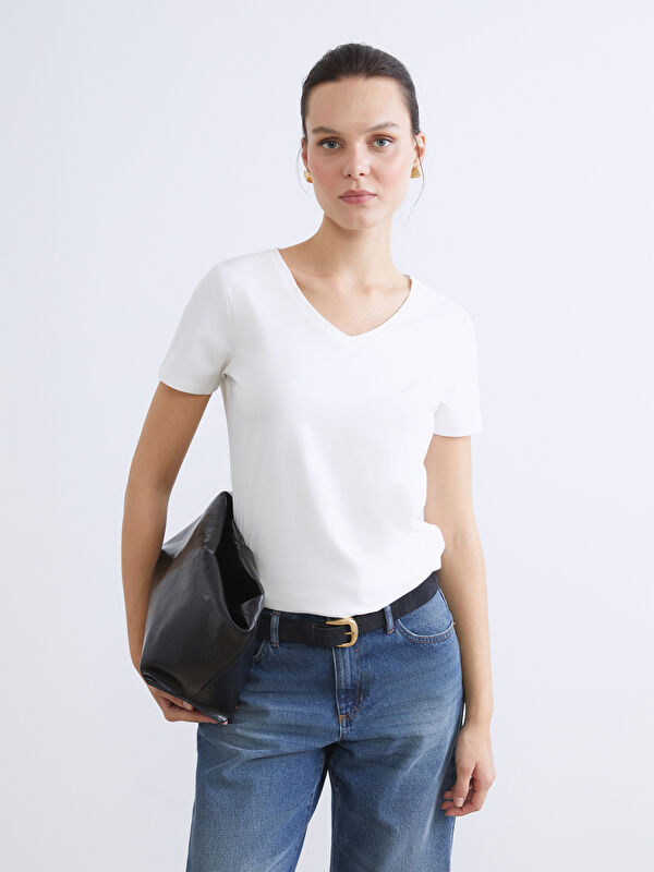 LCWAIKIKI Basic V-Ausschnitt T-Shirt für Damen