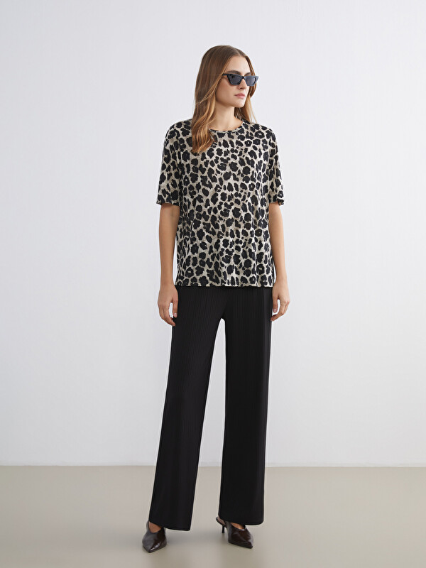 LCWAIKIKI Basic Pantalon Femme à Jambe Large à Taille Élastiquée