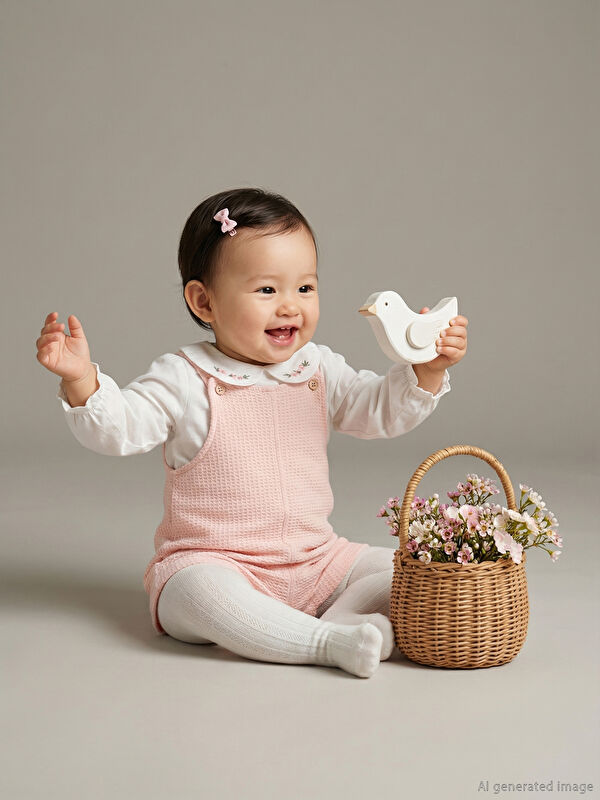LCW baby Bebe Yaka Çiçekli Kız Bebek Salopet Elbise