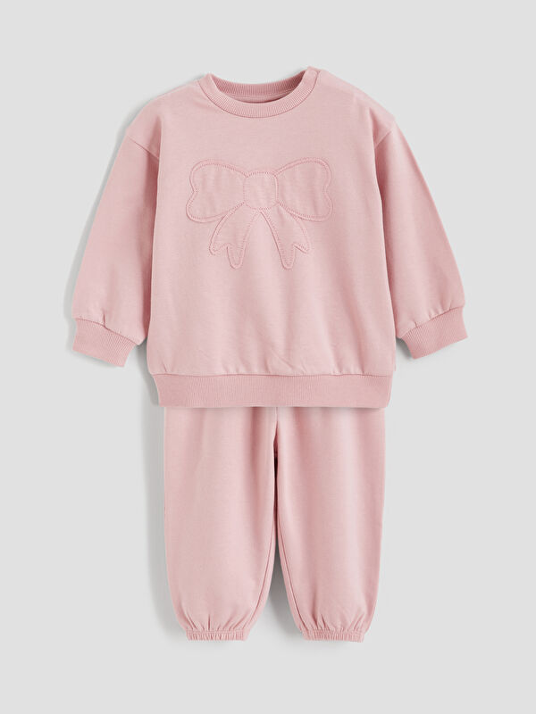 LCW baby Bow-Detailed Baby Girl Sweatshirt and Tracksuit Set