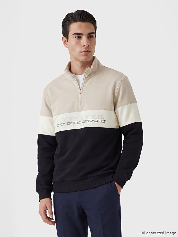 SOUTHBLUE Mock Neck Color Block Men's Sweatshirt