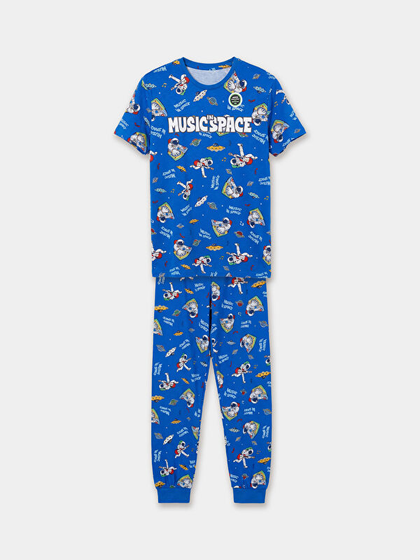 LCW Kids Bisiklet Yaka Baskılı Erkek Çocuk Pijama Takım