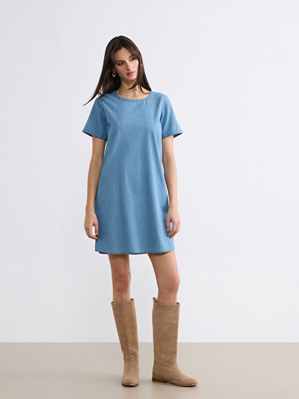 LCWAIKIKI Classic дөңгелек жағалы мини деним көйлек