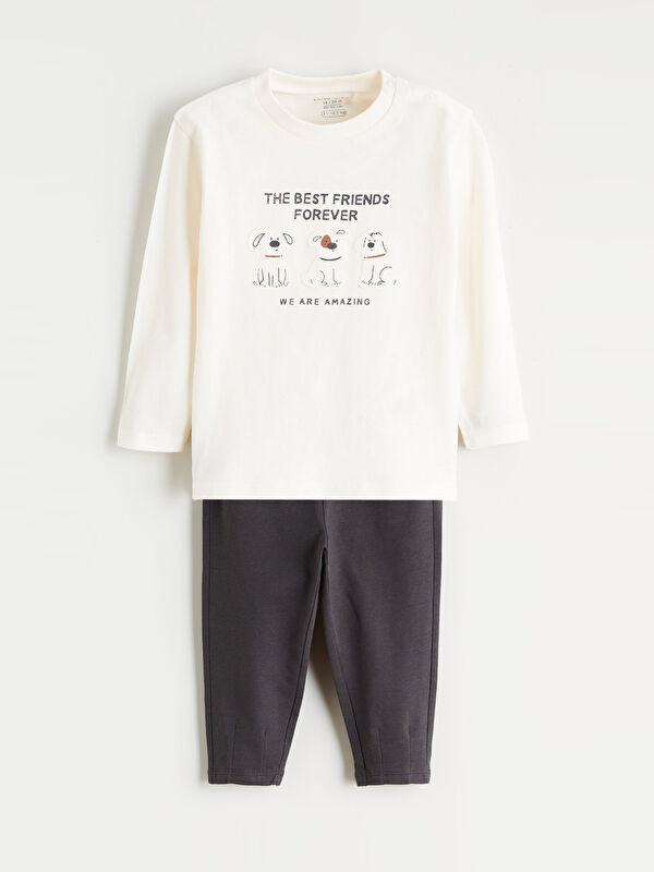 LCW baby Printed T-Shirt and Trousers for Baby Boys