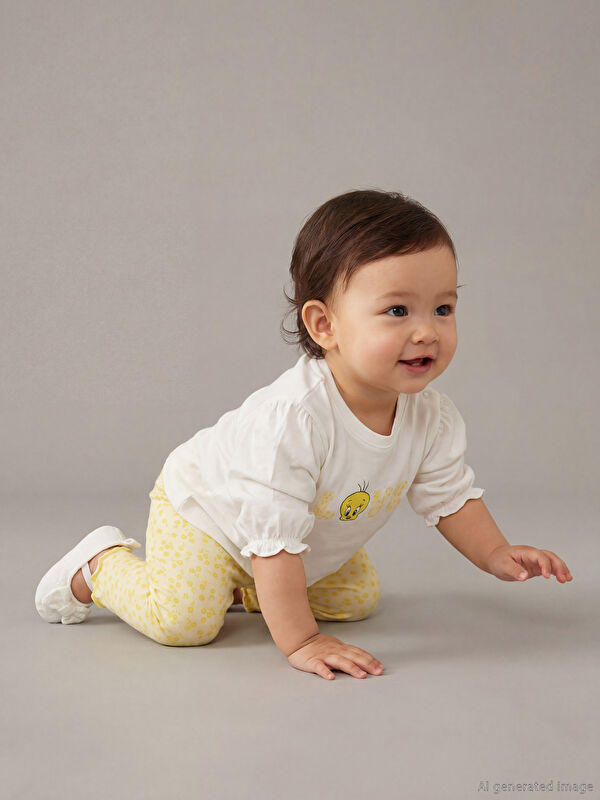 LCW baby Tweety Baskılı Kız Bebek Bluz ve Tayt