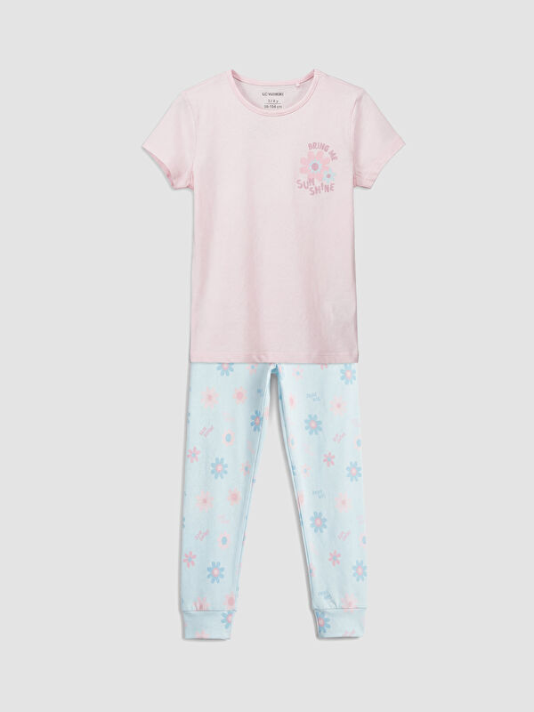 LCW Kids Bisiklet Yaka Baskılı Kız Çocuk Pijama Takım