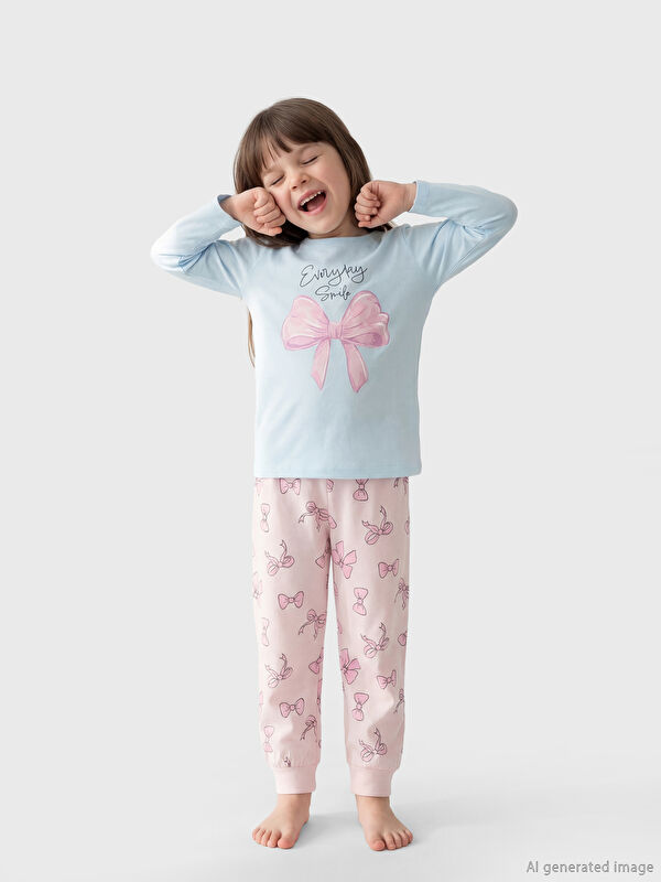 LCW Kids Kurdele Baskılı Kız Çocuk Pijama Takım