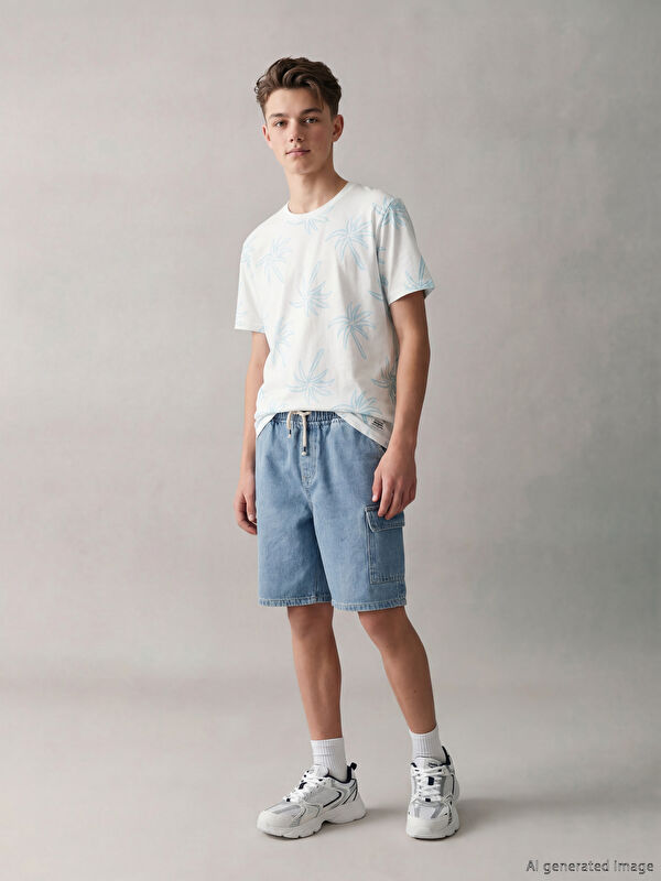 LCW Kids Beli Lastikli Erkek Çocuk Kargo Jean Şort
