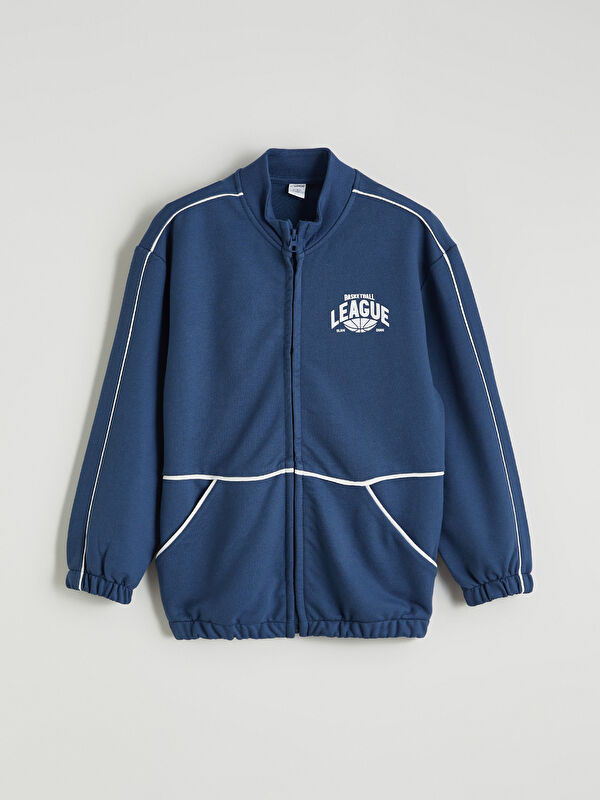 LCW Kids Dik Yaka Baskılı Erkek Çocuk Fermuarlı Sweatshirt