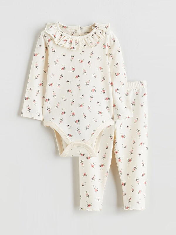 LCW baby Floral Baby Girls' Snap Bodysuit and Sweatpants
