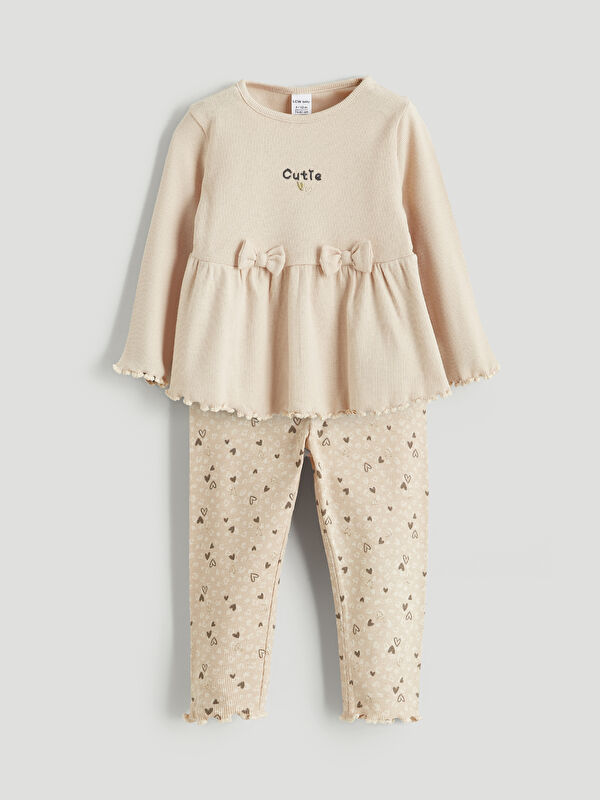 LCW baby Bow-Detailed Printed Baby Girl T-Shirt and Leggings