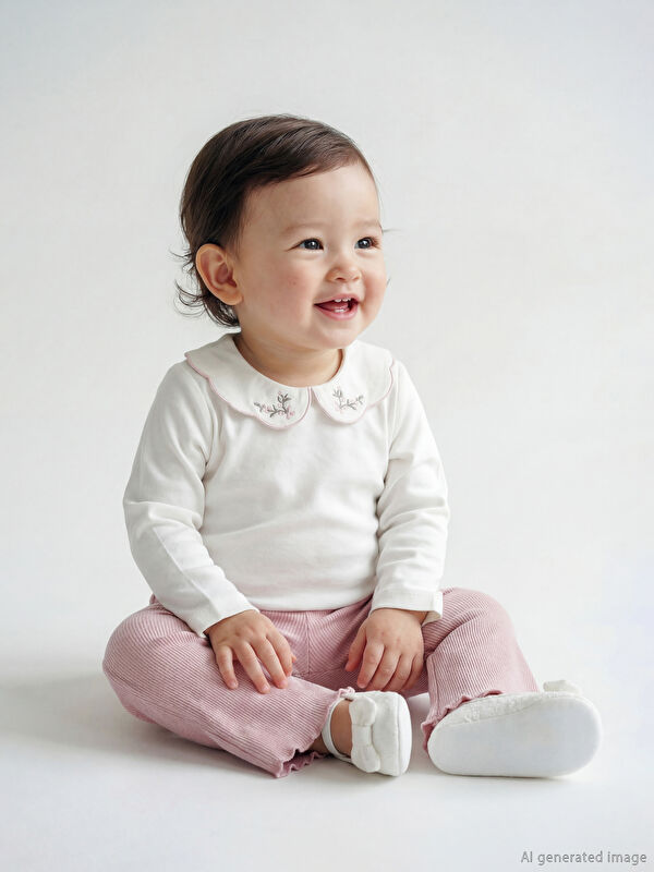 LCW baby Embroidered Baby Girl Bodysuit and Leggings Set
