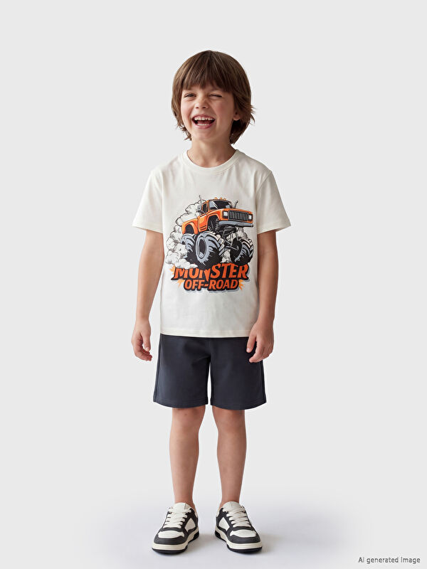 LCW Kids Ұлдарға арналған принтті футболка және шорты жинақ