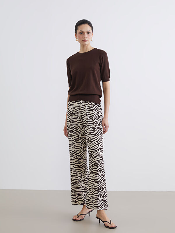 LCW Comfort Zebra Print Women's Trousers with Elastic Waistband