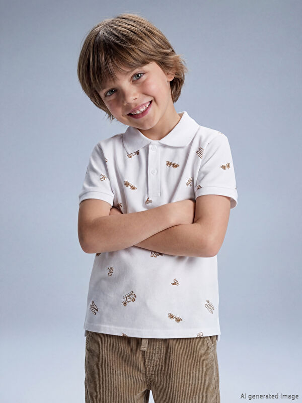 LCW Kids Polo Yaka Baskılı Erkek Çocuk Tişört