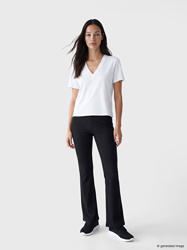 LCWAIKIKI Maternity High Waist Gerippte Ausgestellte Damenleggings