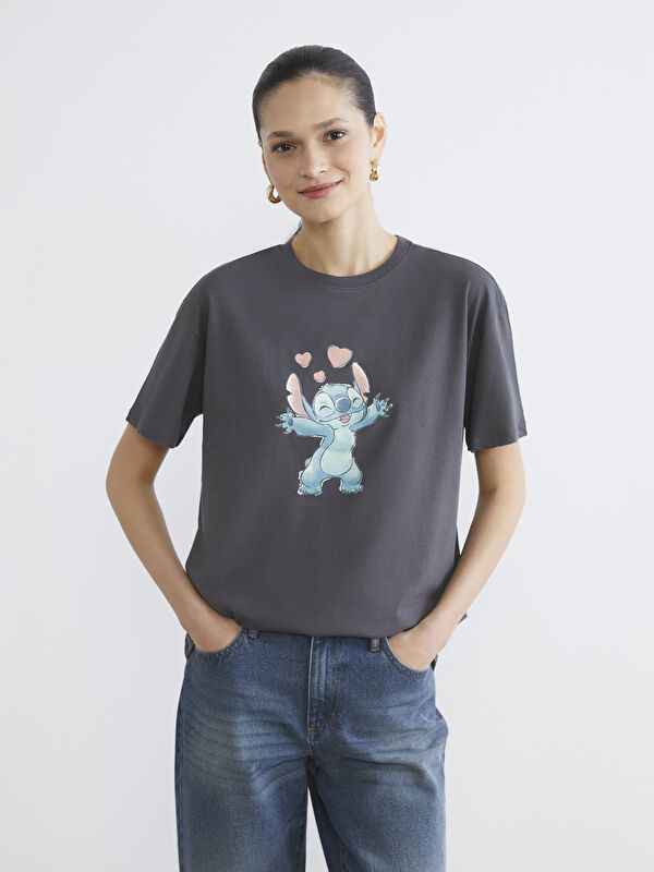 LCW Modest Rundhalsausschnitt T-Shirt mit Stitch-Druck
