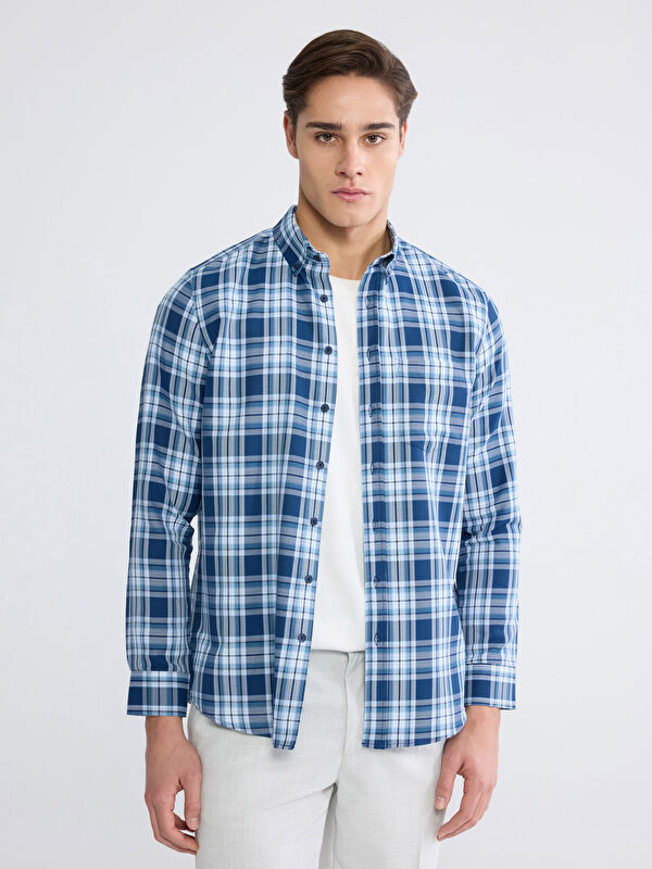 LCWAIKIKI Classic Regular Fit Uzun Kollu Ekose Armürlü Erkek Gömlek