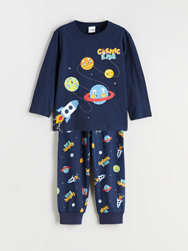 LCW Kids Bisiklet Yaka Baskılı Erkek Çocuk Pijama Takım