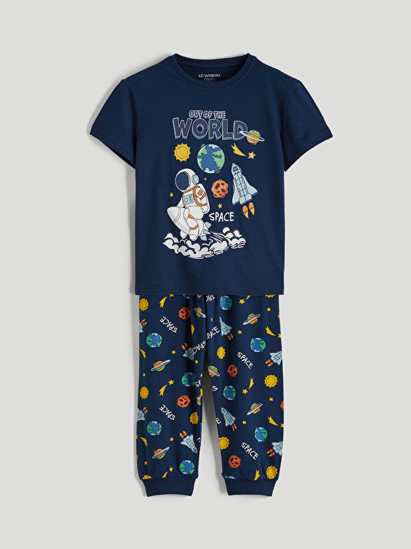LCW Kids Bisiklet Yaka Baskılı Erkek Çocuk Pijama Takım