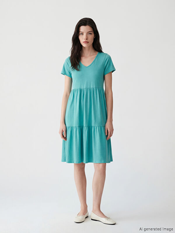 LCW Comfort Платье с круглым вырезом и многослойным дизайном