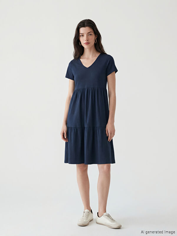 LCW Comfort Платье с круглым вырезом и многослойным дизайном