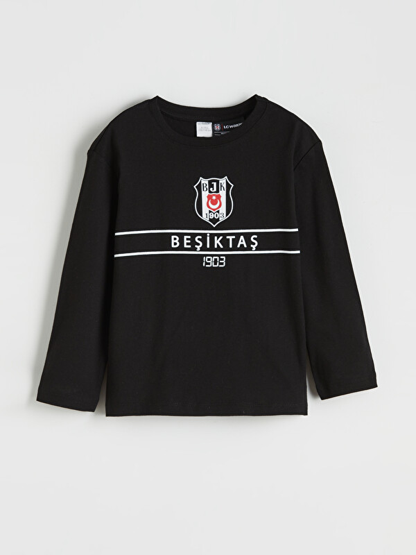 LCW Kids Siyah Bisiklet Yaka Beşiktaş Baskılı Erkek Çocuk Pijama