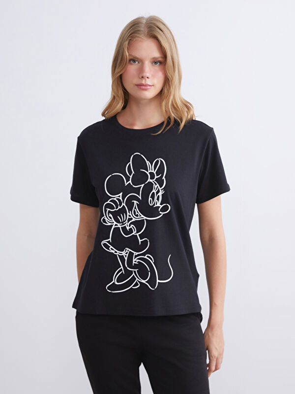 XSIDE Minnie-Maus-Druck Rundhalsausschnitt T-Shirt für Damen