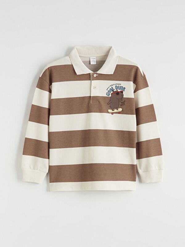 LCW Kids Polo Yaka Çizgili Baskılı Erkek Çocuk Tişört