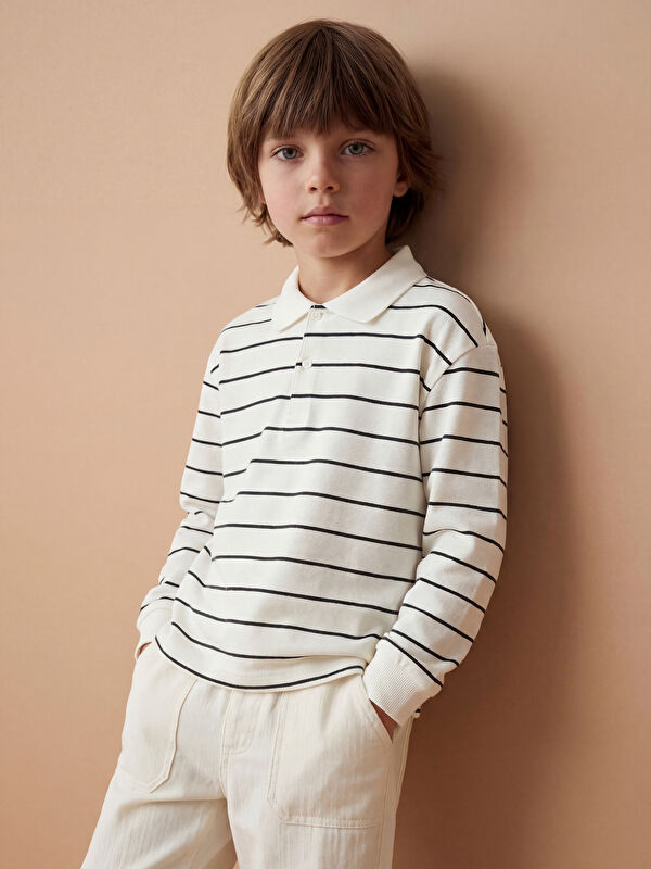 LCW Kids Polo Yaka Çizgili Erkek Çocuk Tişört