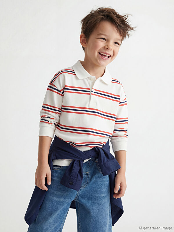 LCW Kids Polo Yaka Çizgili Erkek Çocuk Tişört
