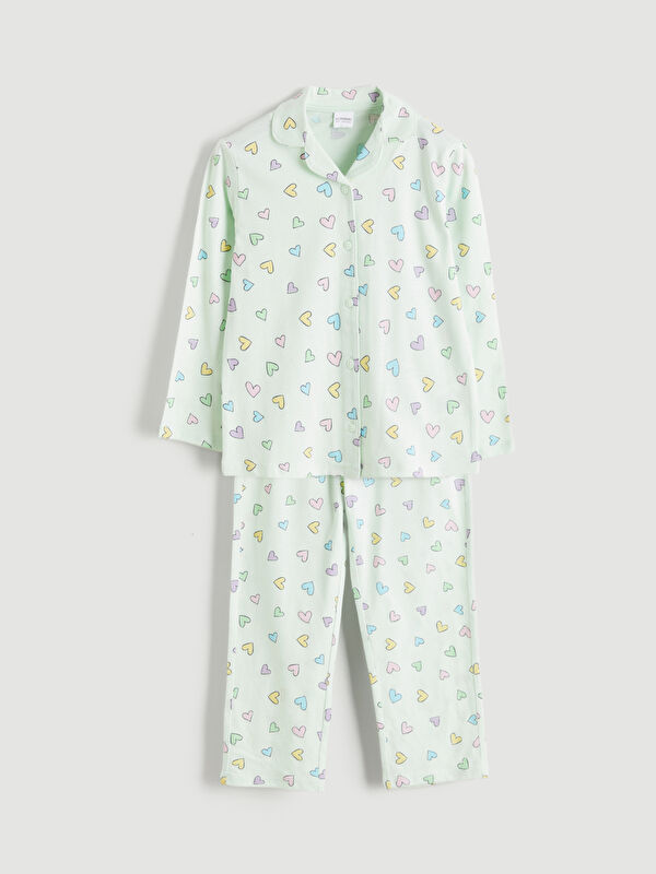 LCW Kids Herzgemustertes Langarm-Pyjama-Set für Mädchen