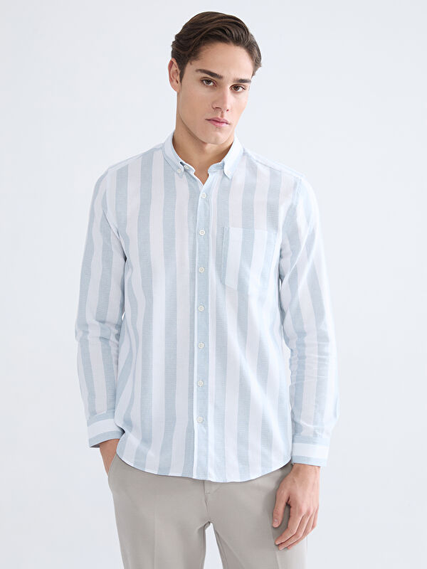 LCWAIKIKI Classic Regular Fit Çizgili Armürlü Erkek Gömlek
