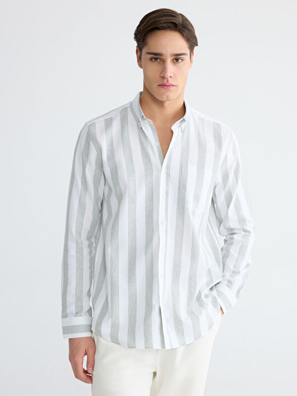 LCWAIKIKI Classic Regular Fit Çizgili Armürlü Erkek Gömlek