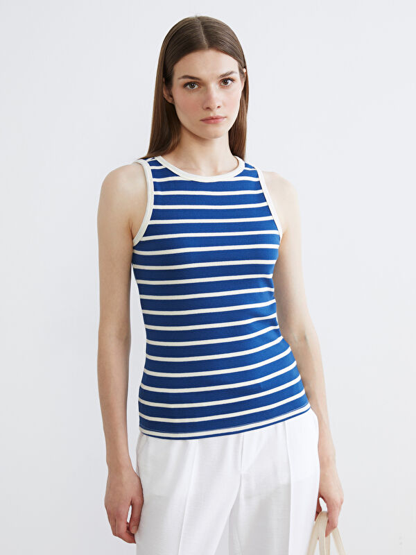 LCW Modest Striped tank top with a crew neck.