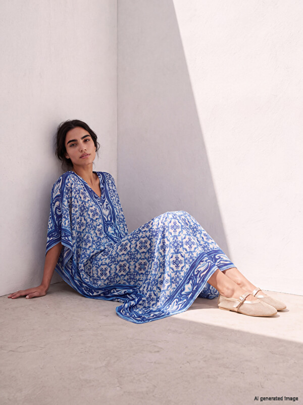 LCW Modest جل درێژ نەخشدار بە قۆڵی شەمشەمەکوێرە