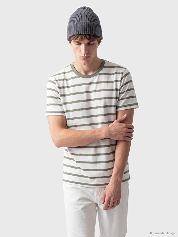 XSIDE T-shirt en jersey à rayures col rond pour homme