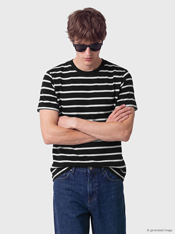XSIDE Gestreiftes Jersey T-Shirt mit Rundhalsausschnitt für Herren