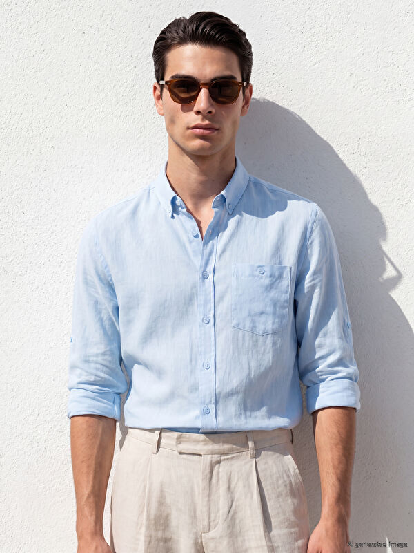 LCWAIKIKI Classic Regular Fit Keten Karışımlı Erkek Gömlek